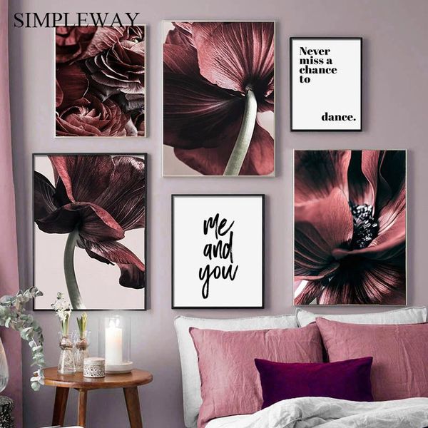 

scandinavian red flower plant canvas painting botanical floral nordic poster print wall art picture modern living room decor