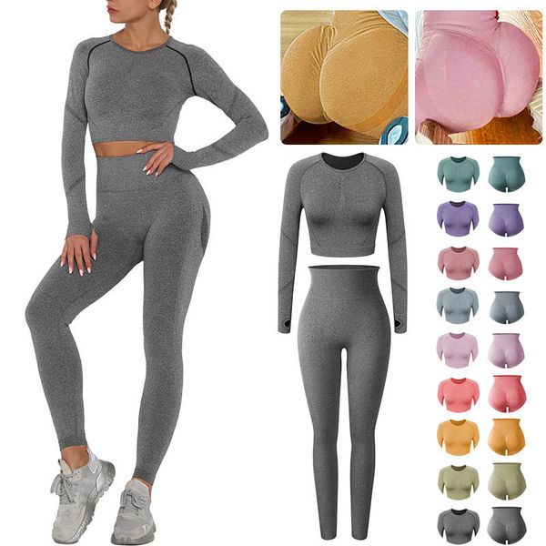 

women fitness gyms leggings seamless 2 piece set workout outfit high waist anti cellulite legging crop push up warm pants c0123, Gray