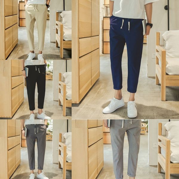 

9xmxv summer casual 9-point 9-fen ku 9 men's ku men's korean capris loose fen pants casual feet 9-point pants slim linen fashion, Blue