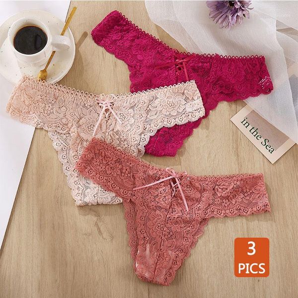 

lace 3 pcs women's panties underwear -xl briefs female soft seamless fashion lingerie 6 colors ladies1, Black;pink