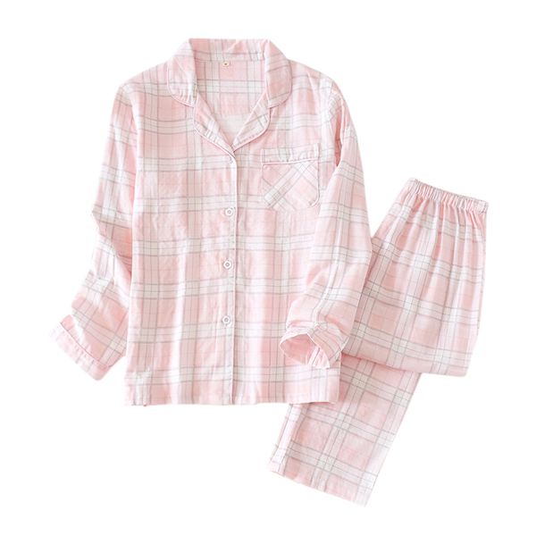 

japanese sets fresh of 100% gauze cotton long casual sleeve candy women's pajamas will see u7gb, Black;brown