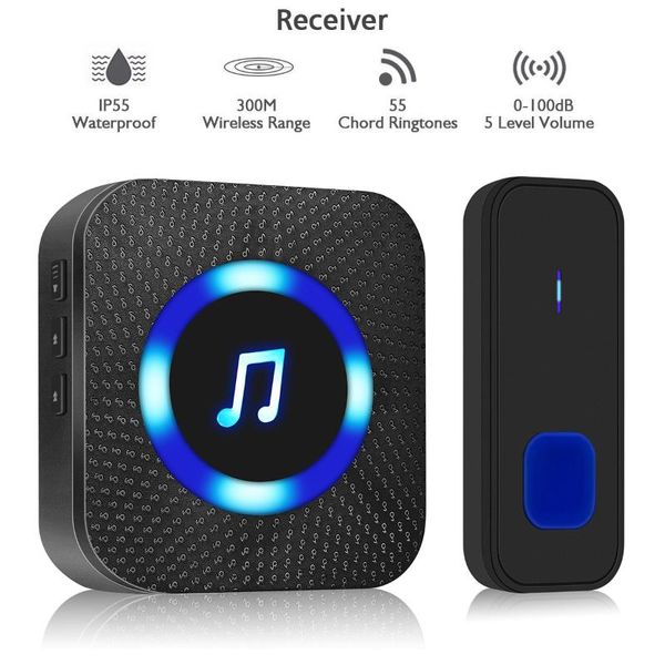 

55 ring tones wall mounted wireless door bell transmitter 300m receiving waterproof loud chime doorbell wireless receiver