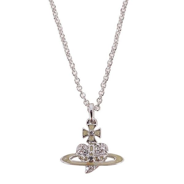 

european and american fashion yellow diamond small peach heart saturn necklace small light gray paint love heart necklace, Silver