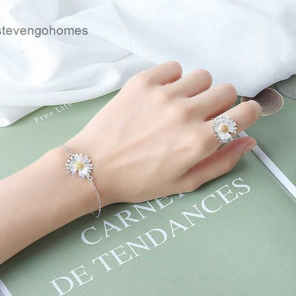 

female accessories adjustable new ring daisy flower sunflower opening, Silver