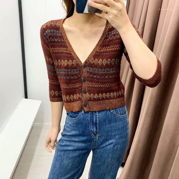 

women's knits & tees women's cropped cardigan sweaters female print short sweater v neck single breasted woman knitted cardigan1, White