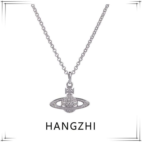 

hangzhi 2021 new vintage classic trendy rhinestone inlaid planet pendant chain long necklace for women girls party jewelry gifts, Silver