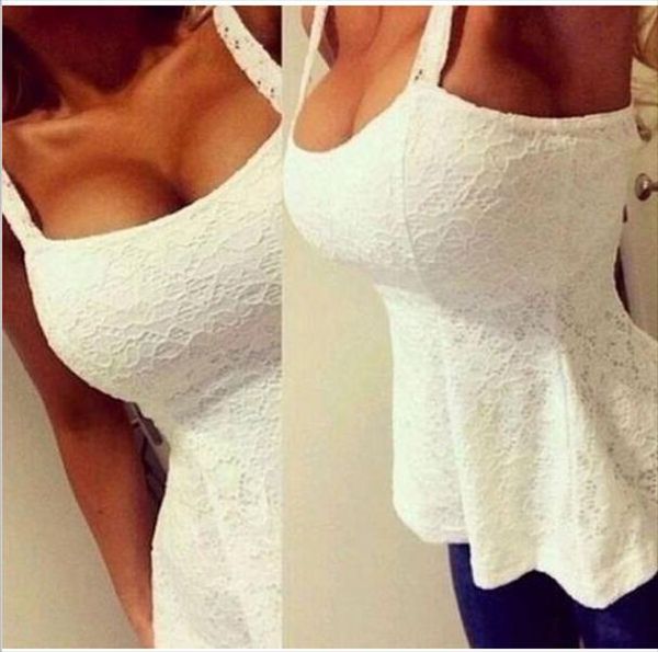 

женщины lace low cut vest top лето без рукавов повседневного lace топы женского sling clubwear vest, White