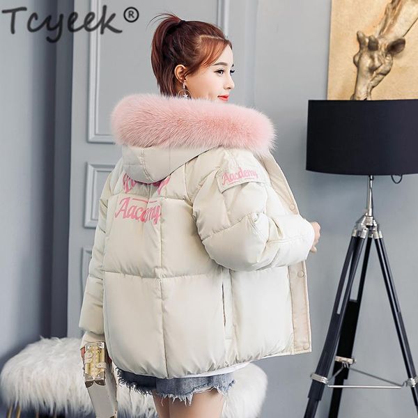 

tcyeek winter jacket women down cotton coat female clothes 2019 ladie print padded warm short parka large fur overcoat hiver 8081, Black