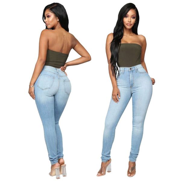 

hsf2046 fashionable slim and versatile high waist women's jeans leggings, Blue