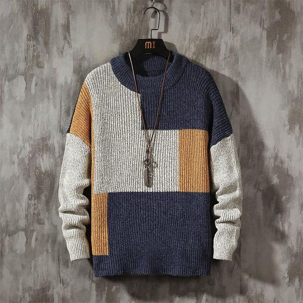 

men's sweater 2020 autumn winter new fashion color block pullover men's casual knitted sweater men street trend, White;black