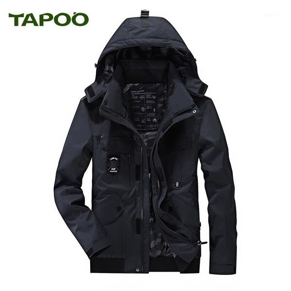 

tapoo mens polyester winter jackets thick casual outerwear windproof handsome warm regular parkas and coats hooded 10211, Black