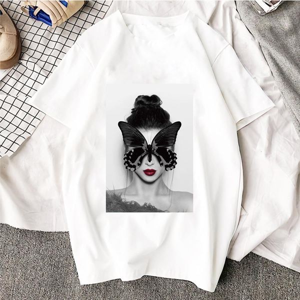 

fashion new harajuku aesthetics tshirt flowers feather print short sleeve & tees fashion casual t shirt, White