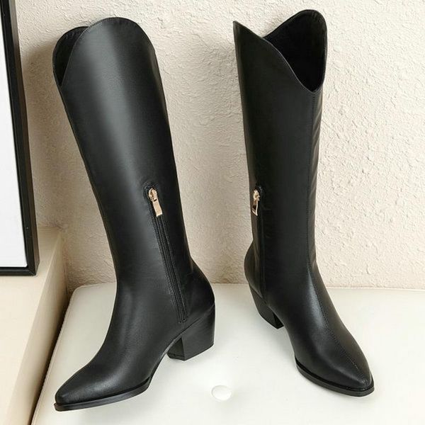 

boots fashion autumn winter warm mid calf woman pointed toe elegant zipper comfort square black women 431