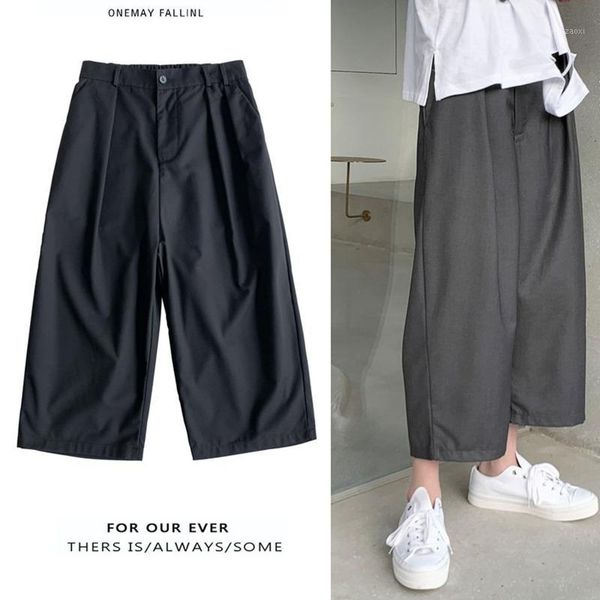 

men's casual trousers 2020 spring and summer new solid color comfortable loose nine points trousers young fashion men's clothing1, White;black