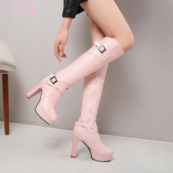 

casual style round toe over knee boots fashion metal star zipper platform black medium heel thick riding boots women's shoes