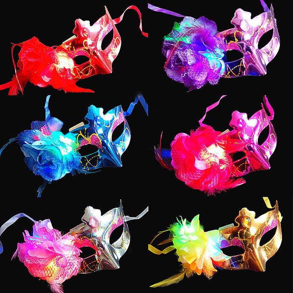 

led flowers mask glowing gras flash mardi masquerade cosplay venetian masks halloween costumes party gift hh7-182