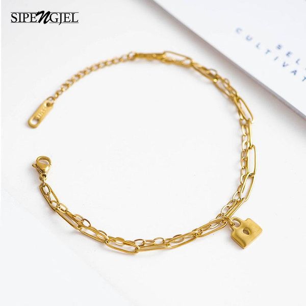 

charm bracelets fashion geometric chain shaped lock pendant bracelet gold adjustable for women jewelry 2021 trend, Golden;silver