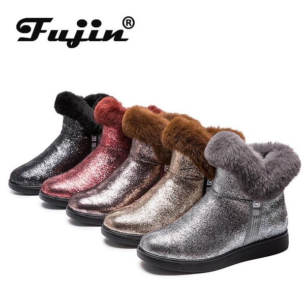 

fujin winter new sequined snow boots women's warm platform short boots cotton padded shoes with velvet large size women's shoes, Black