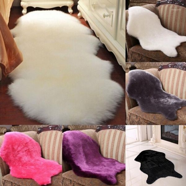 

5 colors wool sheepskin rug chair cover warm hairy carpet seat pad plain carpets1