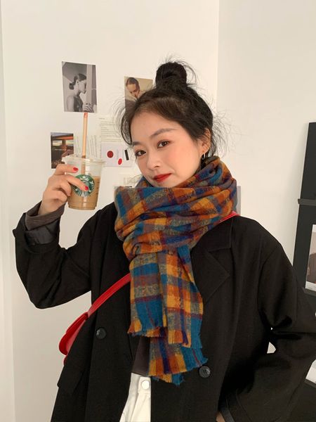 

ins стиль британского плед шарф утолщенной и теплый зимой, Blue;gray