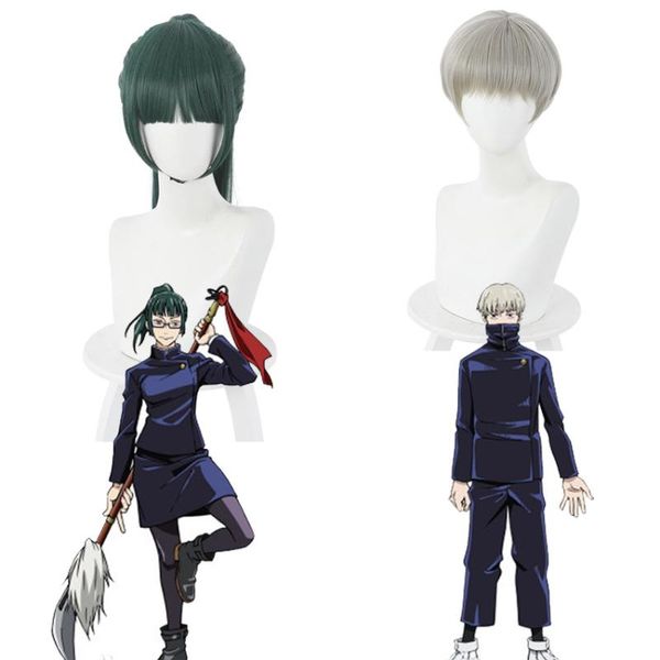 

anime costumes 30cm/50cm jujutsu kaisen cosplay wig toge inumaki maki zenin green long ponitail resistant synthetic hair halloween party pro, Black