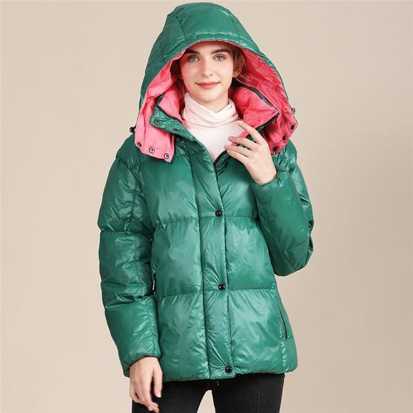 

women oversize down coats fluffy down jacket winter casual zipper hooded collar solid bright medium length pocket coat clothing, Black