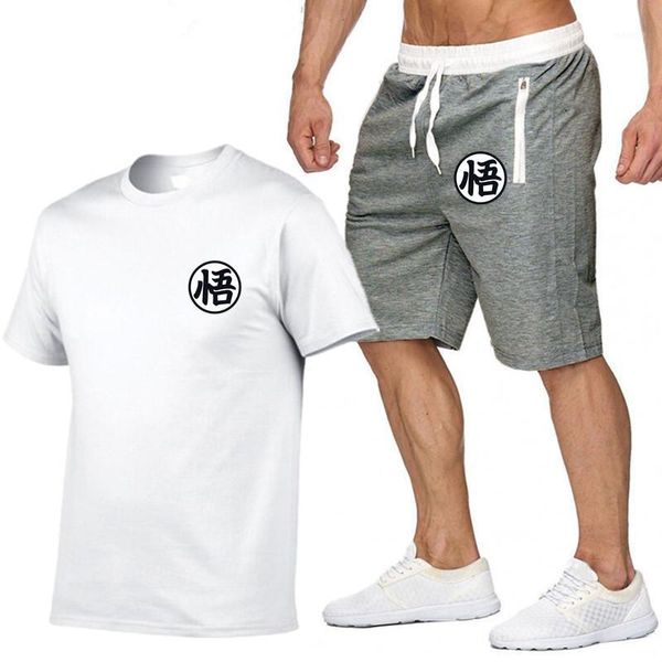 

summer short sets men casual suits sportswear tracksuit cotton t-shirt+shorts casual hip hop print brand clothing1, Gray