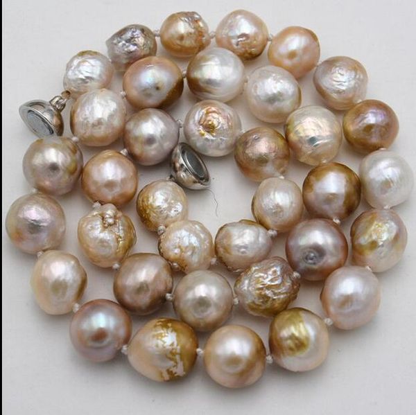 

baroque luster 10-12mm natural pearl necklace 18"36, Silver