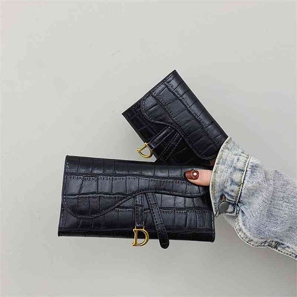 

women's wallet women's long simple fashion buckle folding stone pattern multi card short money bag pocket change wallet 50% cleara, Red;black