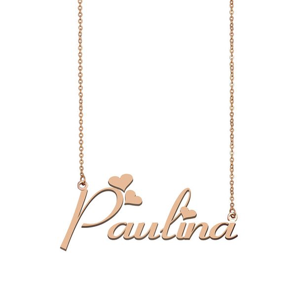 

paulina name necklace custom nameplate pendant for women girls birthday gift kids friends jewelry 18k gold plated stainless steel, Silver