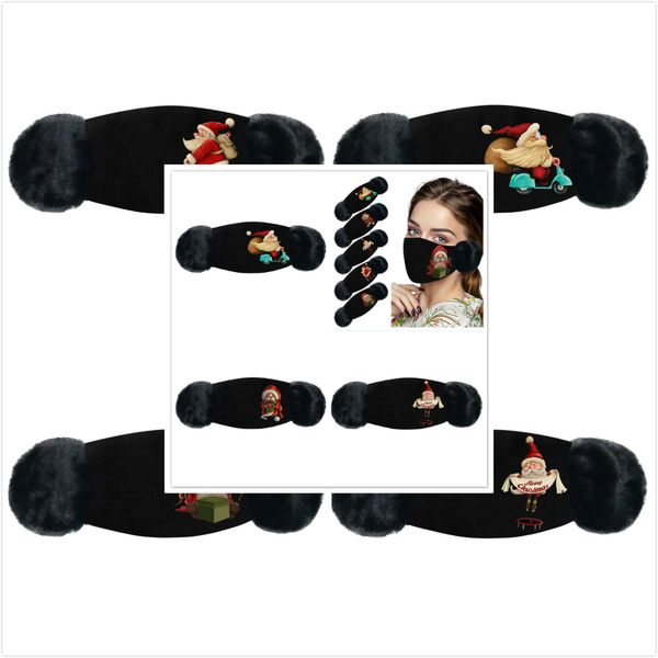 

fashion 2 in 1cartoon face masks christmas face cover plush ear protective thick warm winter mask mouth-muffle earflap masks dhl