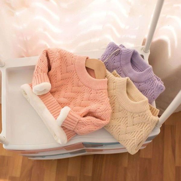 

2020 winter children's sweater girls' mmtkids solid color mahogany plush thickened y413, Blue