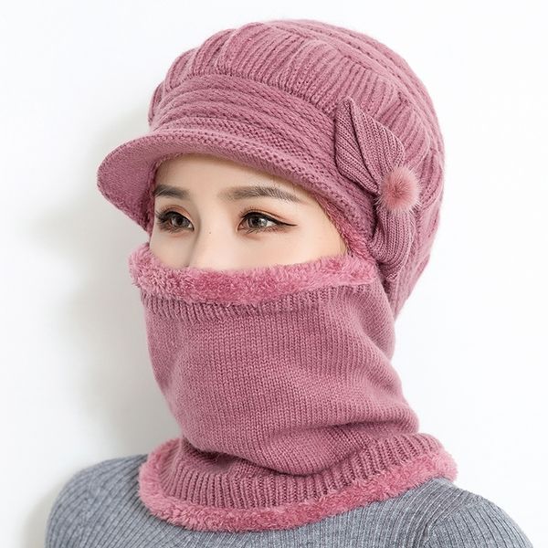 

female neck warmer autumn winter beanies hats mask women winter hat knitted hats scarf set beanie ski caps woman y200103, Blue;gray