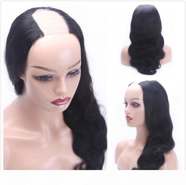 

body wave lace front wig u part 150% density human hair brazilian remy braided wigs for black women long wavy glueless wig u part, Black;brown