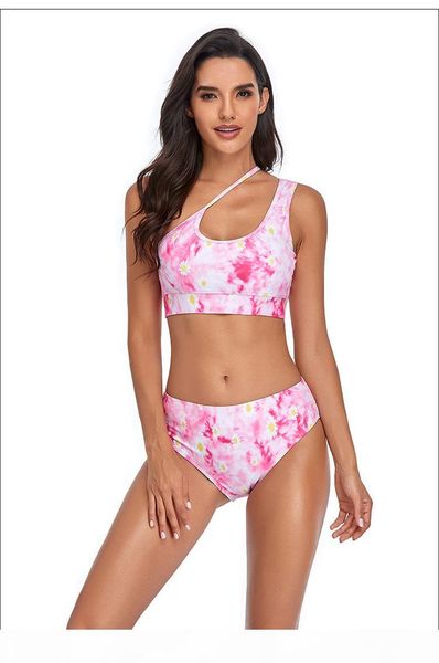 

women swimwear bikinis set 2020 new floral print bow summer beach two-piece high waist swimsuits swimming bathing suits swim beachwear, White;black