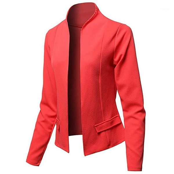 

women 2020 fashion office wear pockets blazers coat vintage notched collar long sleeve female outerwear chic #41, White;black