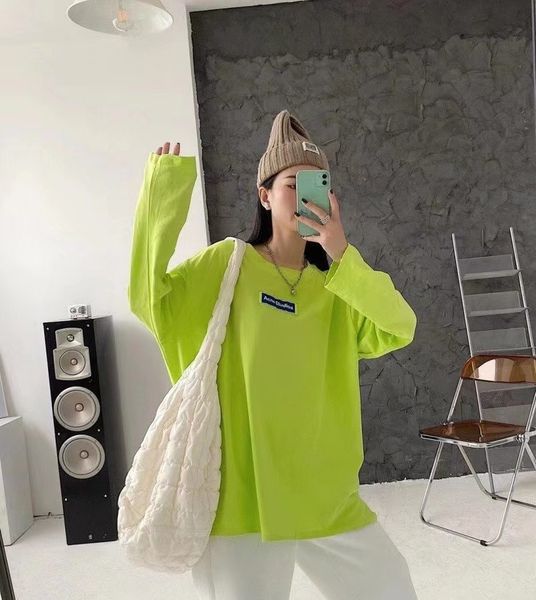 

t-shirt women's autumn / winter 2020 new acronym long sleeve round neck simple temperament commuter loose cotton base shirt, White
