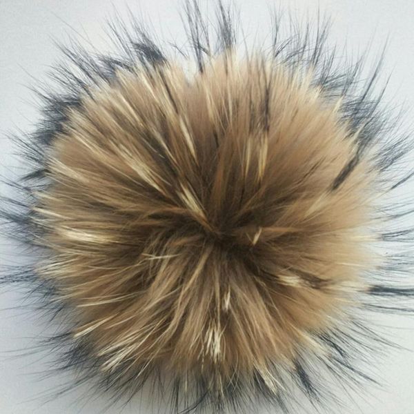 

10 pcs/lot really natural animal raccoon hair ball 12-15cm large pompom with buckle brooch pin knitted hats caps factory price bbynyr, Black;white