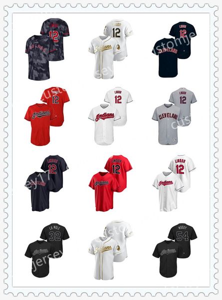 

men women youth cleveland indians 22 jason kipnis 12 francisco lindor #00 2020 player custom jerseys baseball jersey, Black