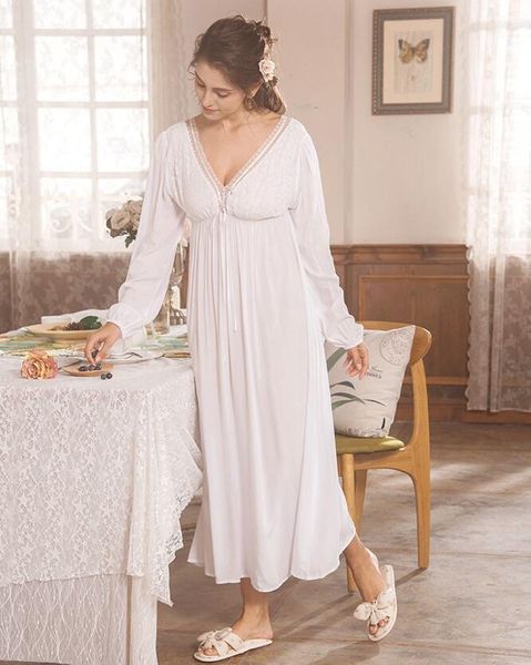 

women's sleepwear v-neck white long pyjamas lace cotton nightgown long-sleeved nightdress princess pajamas ladies pijamas femininos1, Black;red