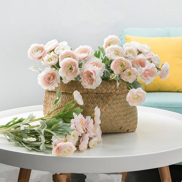 

2018 beautiful artificial england ranunculus asiaticus rose flowers silk flores for home table decoration 3 heads fake flower1