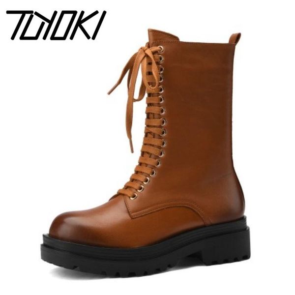 

tuyoki real leather women half short boots cross strap flats zipper shoes round toe warm boots women party footwear size 34-40, Black