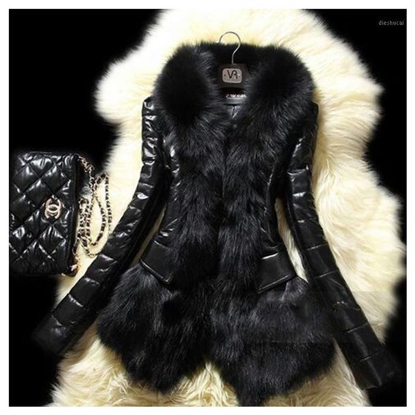 

women faux fur coat winter thick fluffy long sleeve warm jackets slim fit outerwear luxury fur jacket elegant mujer bontjas1, Black