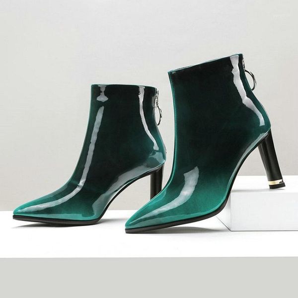 

pointed toe women's ankle boots genuine leather female elegant high heels 2020 winter party prom shoes woman1, Black