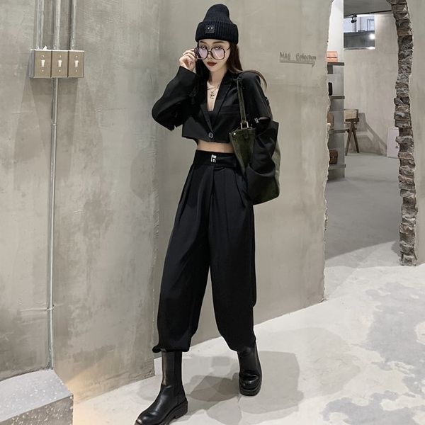 

2020 осень нового темперамента короткого костюма прямой случайные брюки двухсекционных моды повседневных брюки пальто пальто костюм женской, Gray