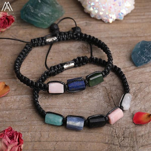 

charm bracelets natural black tourmaline white moonlight pink opal amazon stone nugget beads cord knotted bracelet women yoga friendship jew, Golden;silver