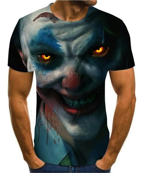 

trendy summer creative design clown face all-around 3d print shirts horror hippie hippie men clothing