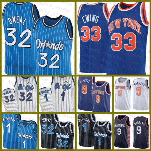

shaquille penny 1 hardaway 32 o'neal rj 9 barrett patrick 33 ewing orlando magic new york knicks basketball jersey 20 green, Black;red