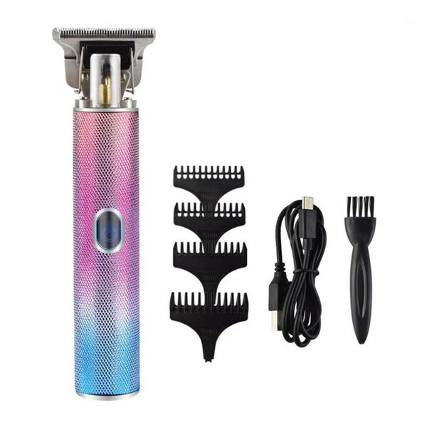 

new metal usb colorful hair trimmer beard electric clipper oil head carving push shear1