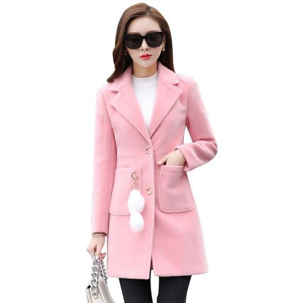 

2020 autumn and winter woolen coat female mid-long warm outerwear new korean temperament women's popular outerwear woolen coat, Black